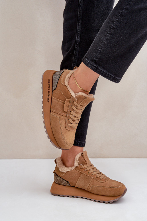 dalla pelle scamosciata Scarpe modello sneakers Femminile con una pelliccia I Błyszczącym Elemento Big Star OO274578 Hi-Poly Sys