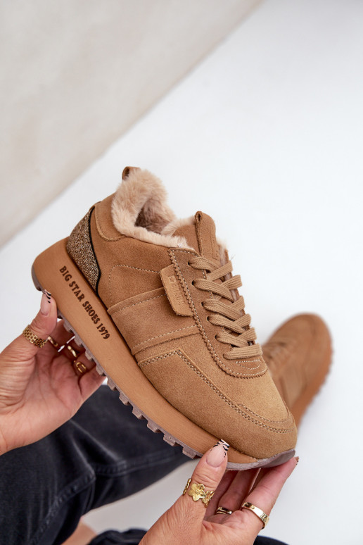 dalla pelle scamosciata Scarpe modello sneakers Femminile con una pelliccia I Błyszczącym Elemento Big Star OO274578 Hi-Poly Sys