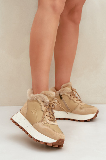 Scarpe sportive in pelle da donna con pelliccia e plateau Big Star OO274A330 color sabbia 2