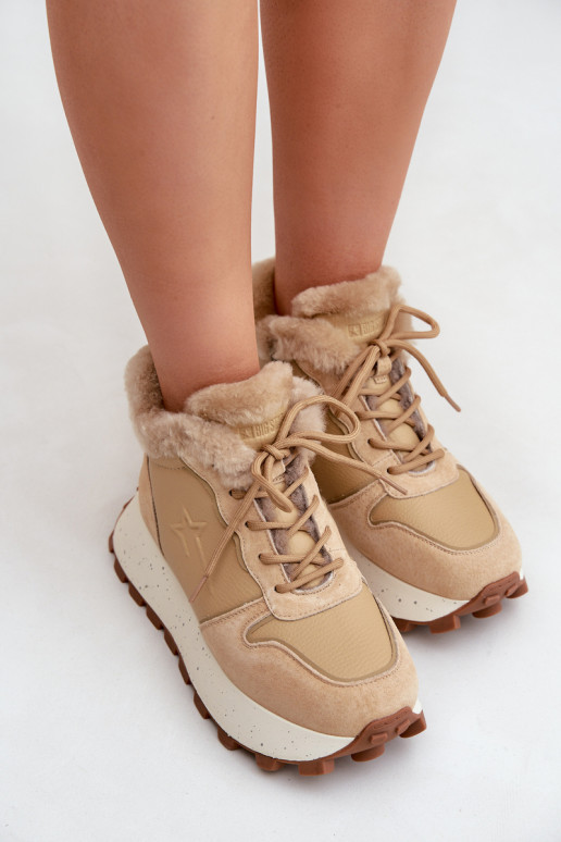 Pelle Scarpe modello sneakers scarpe Femminile con una pelliccia con una piattaforma Big Star OO274A330 beige