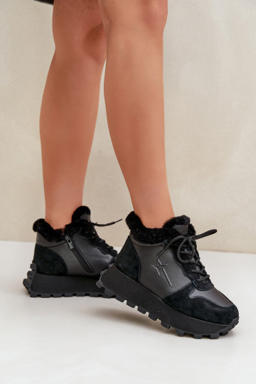 Scarpe sportive in pelle da donna con pelliccia e plateau Big Star OO274A329 color nero