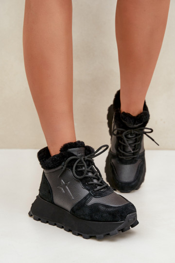 Scarpe sportive in pelle da donna con pelliccia e plateau Big Star OO274A329 color nero 2
