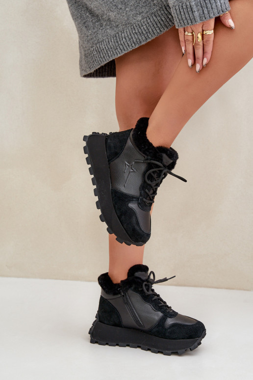 Pelle Scarpe modello sneakers scarpe Femminile con una pelliccia con una piattaforma Big Star OO274A329 colore nero