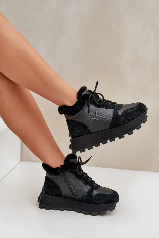 Pelle Scarpe modello sneakers scarpe Femminile con una pelliccia con una piattaforma Big Star OO274A329 colore nero