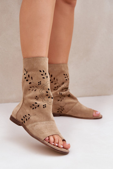 Sandali in camoscio da donna con gambale Zazoo 3437 color sabbia