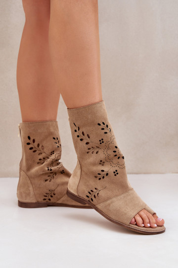 Sandali in camoscio da donna con gambale Zazoo 3437 color sabbia 2