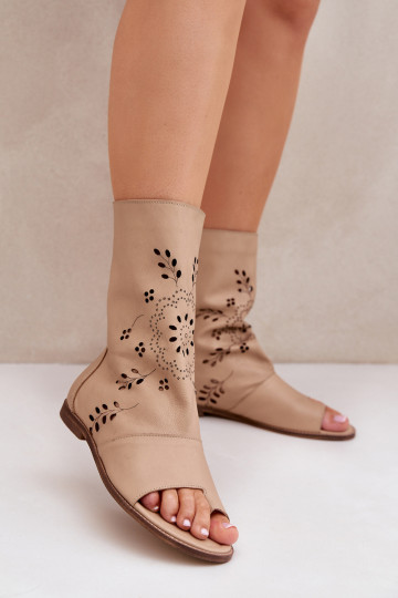Sandali da donna con gambale Zazoo 3437 color sabbia
