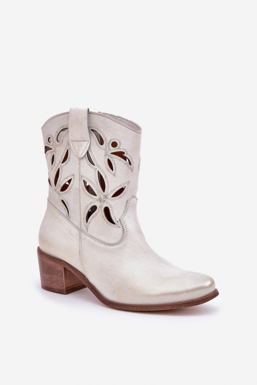 Pelle Stivali traforati con i tacchi Zazoo 3621 colore dorato Przecierany