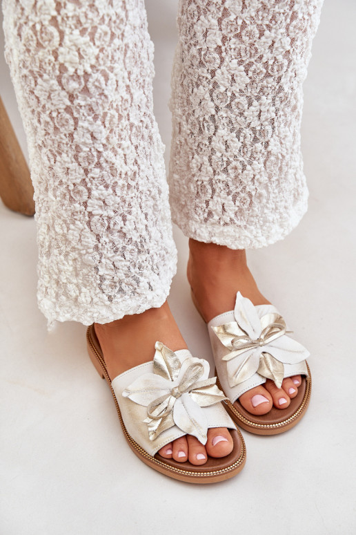 Pantofole con ornamenti pelle naturale Zazoo 3667 colore dorato Przecierany Pantofole con ornamenti pelle naturale Zazoo 3667 colore dorato Przecierany