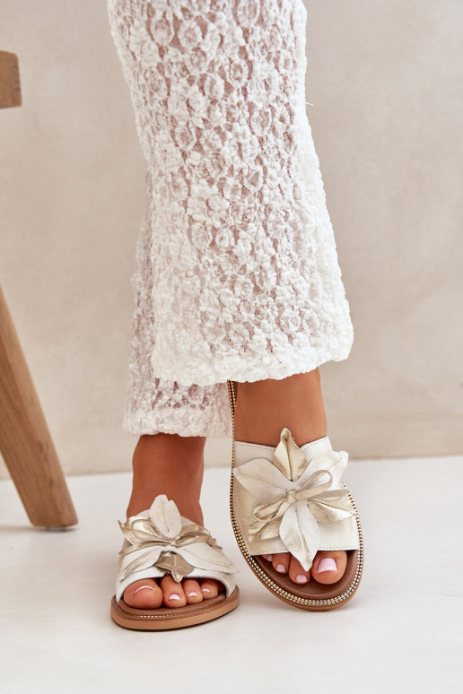 Pantofole con ornamenti pelle naturale Zazoo 3667 colore dorato Przecierany Pantofole con ornamenti pelle naturale Zazoo 3667 colore dorato Przecierany