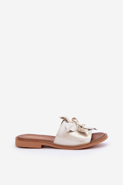 Pantofole con ornamenti pelle naturale Zazoo 3667 colore dorato Przecierany Pantofole con ornamenti pelle naturale Zazoo 3667 colore dorato Przecierany