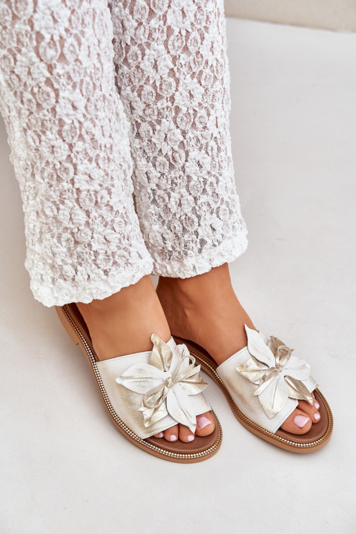 Pantofole con ornamenti pelle naturale Zazoo 3667 colore dorato Przecierany Pantofole con ornamenti pelle naturale Zazoo 3667 colore dorato Przecierany