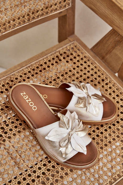 Pantofole con ornamenti pelle naturale Zazoo 3667 colore dorato Przecierany Pantofole con ornamenti pelle naturale Zazoo 3667 colore dorato Przecierany