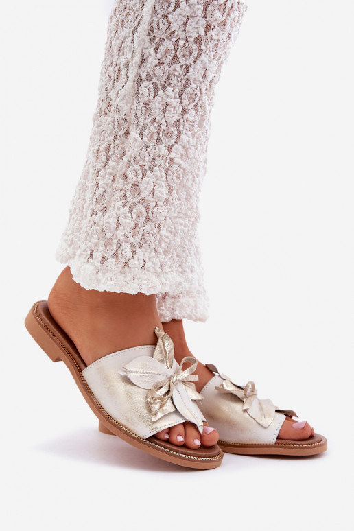 Pantofole con ornamenti pelle naturale Zazoo 3667 colore dorato Przecierany Pantofole con ornamenti pelle naturale Zazoo 3667 colore dorato Przecierany