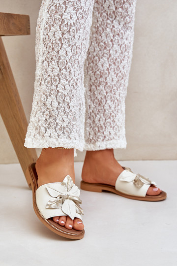 Ciabatte con ornamenti in pelle naturale Zazoo 3667 bianche 2