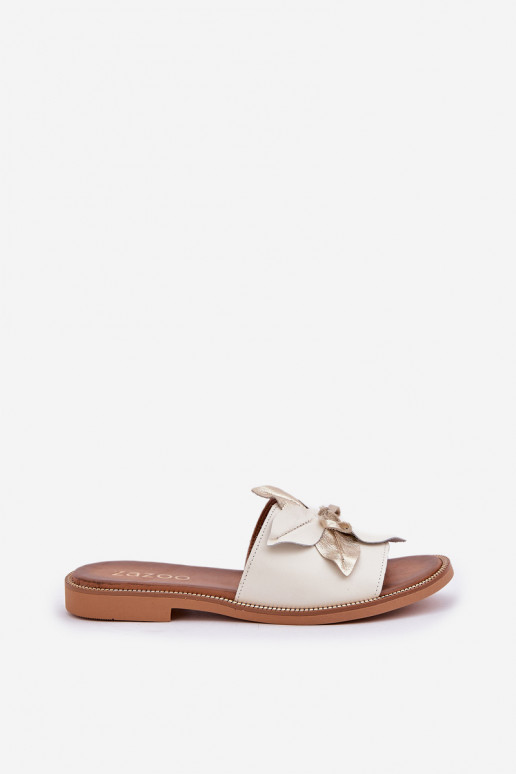 Pantofole con ornamenti pelle naturale Zazoo 3667 Colore bianco Pantofole con ornamenti pelle naturale Zazoo 3667 Colore bianco