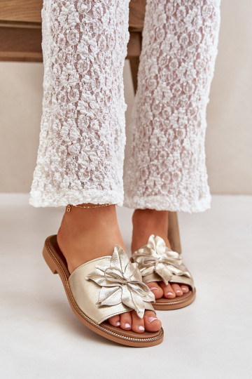 Pantofole con ornamenti pelle naturale Zazoo 3667 colore dorato