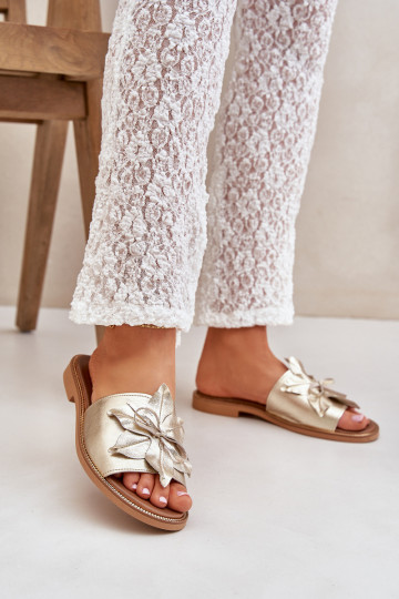 Ciabatte con ornamenti in pelle naturale Zazoo 3667 color oro 2