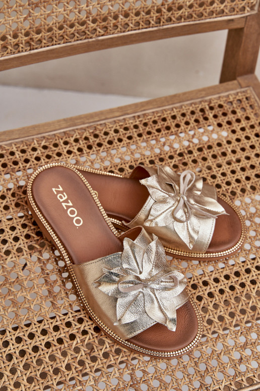 Pantofole con ornamenti pelle naturale Zazoo 3667 colore dorato Pantofole con ornamenti pelle naturale Zazoo 3667 colore dorato