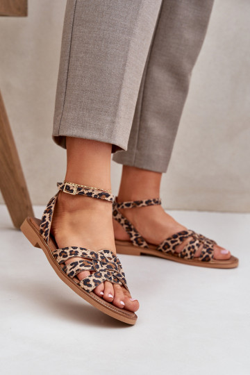 Sandali da donna Femminile con tacchi larghi con motivi di pelliccia di leopardo Zazoo 3688 colore marrone 2