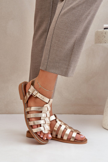 Sandali da donna con tacco largo Zazoo 3686 color oro