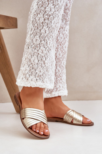 Pantofole in pelle da donna LeĮskis Shoes 3682 color oro
