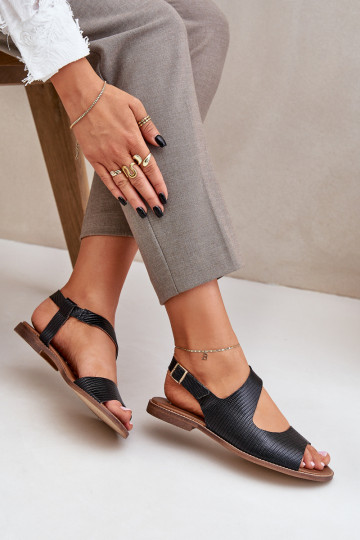 Sandali da donna con fibbie e rilievi LeĮskis 3041 color nero