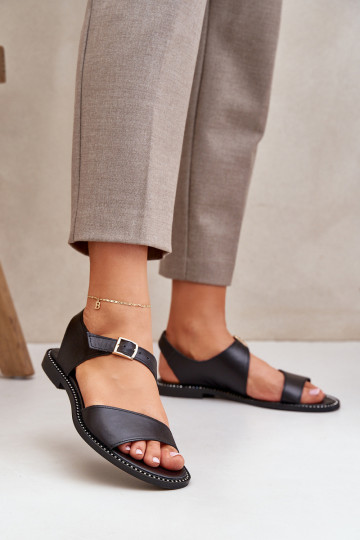 Sandali flat in pelle da donna Zazoo 3014 color nero