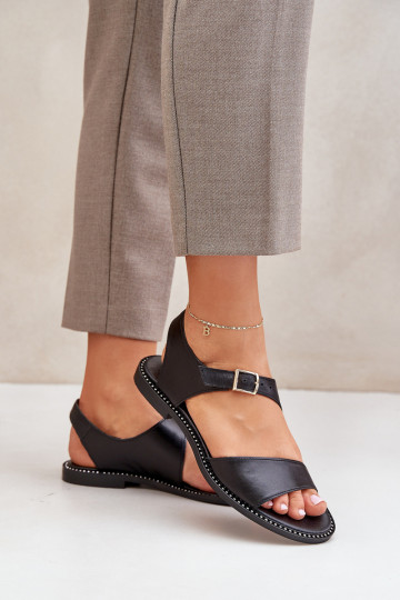 Sandali flat in pelle da donna Zazoo 3014 color nero 2