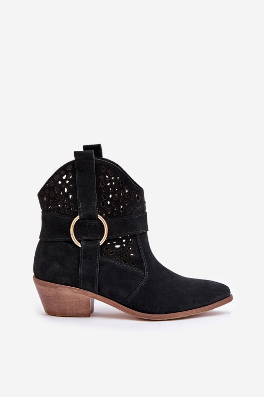 Scarpe scamosciate stile coAboy con elementi traforati con i tacchi Zazoo 2994 colore nero Scarpe scamosciate stile coAboy con elementi traforati con i tacchi Zazoo 2994 colore nero