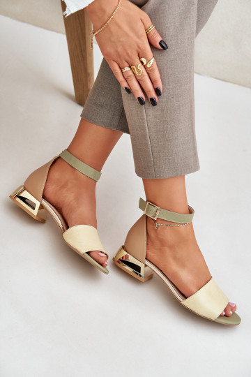 Sandali da donna con tacco color oro Laura Messi 2143 color sabbia