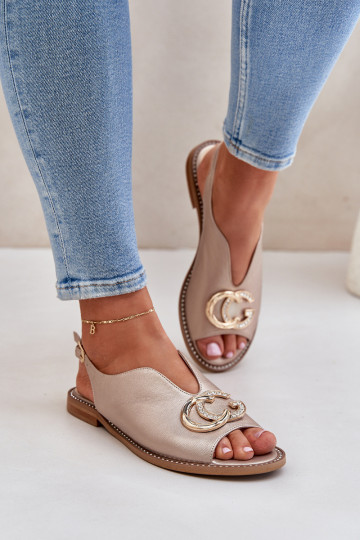 Sandali da donna con tacchi larghi con ornamenti Laura Messi 2865 colore dorato