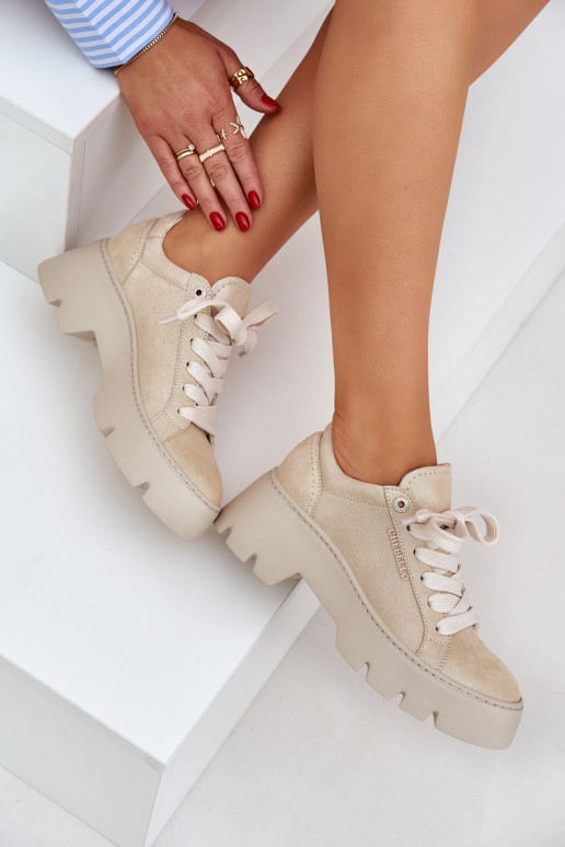 Scarpe modello sneakers scarpe da ginnastica con una piattaforma CheBello 4632 colore dorato