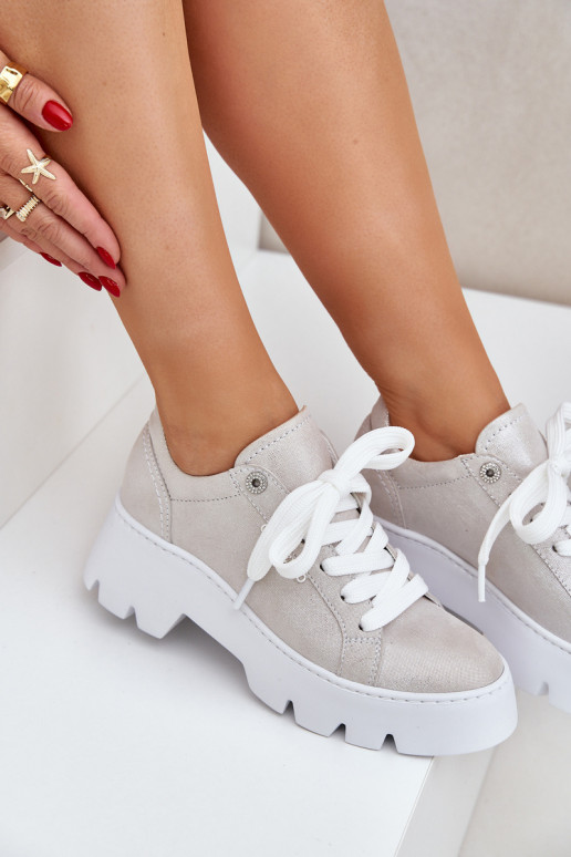 Scarpe modello sneakers scarpe da ginnastica con una piattaforma CheBello 4632 color argento