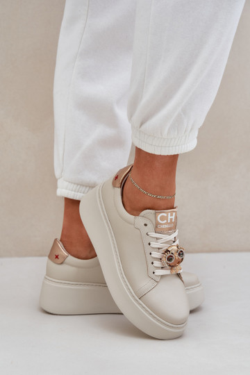 Scarpe sportive in pelle per donna CheBello 4411 color avorio