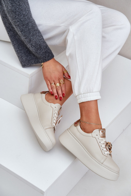 Femminile Pelle Scarpe modello sneakers CheBello 4411 colore avorio