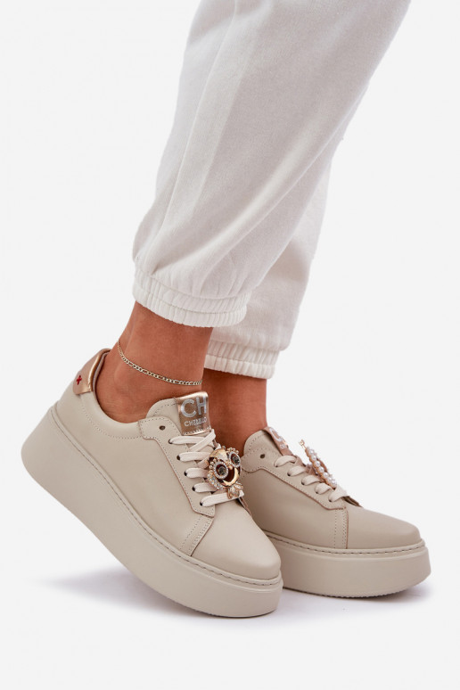 Femminile Pelle Scarpe modello sneakers CheBello 4411 colore avorio