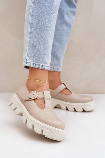 Pelle scarpe con fibbie Zazoo 20183 beige