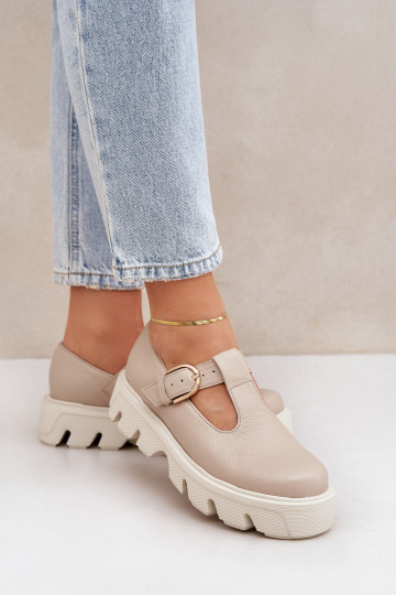 Pelle scarpe con fibbie Zazoo 20183 beige 2