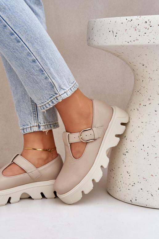 Pelle scarpe con fibbie Zazoo 20183 beige Pelle scarpe con fibbie Zazoo 20183 beige