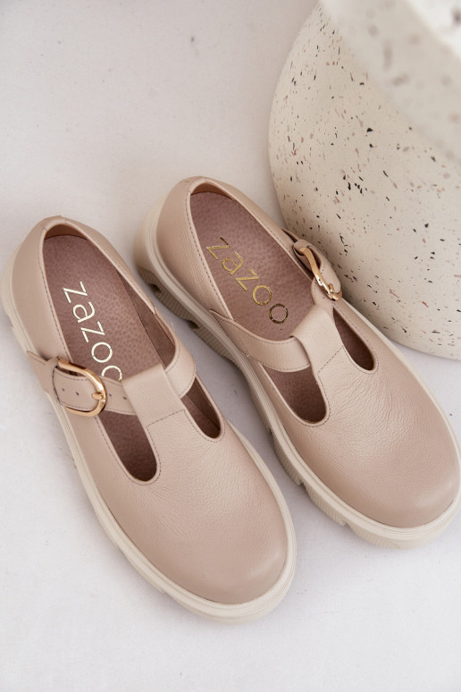 Pelle scarpe con fibbie Zazoo 20183 beige Pelle scarpe con fibbie Zazoo 20183 beige