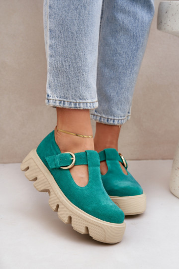 Scarpe scamosciate con fibbie Zazoo 20183 color verde