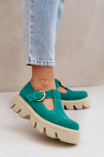 Scarpe scamosciate con fibbie Zazoo 20183 color verde 2