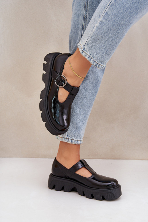 con effetto vernice Pelle scarpe con fibbie Zazoo 20183 colore nero con effetto vernice Pelle scarpe con fibbie Zazoo 20183 colore nero