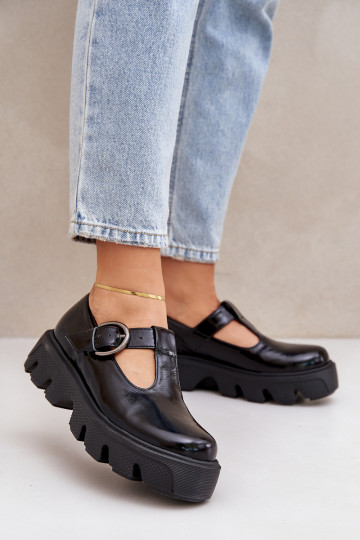 con effetto vernice Pelle scarpe con fibbie Zazoo 20183 colore nero 2