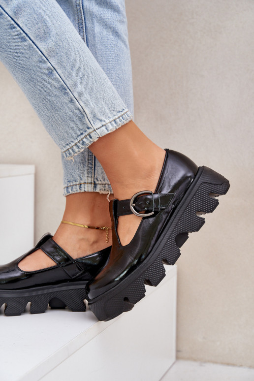 con effetto vernice Pelle scarpe con fibbie Zazoo 20183 colore nero con effetto vernice Pelle scarpe con fibbie Zazoo 20183 colore nero