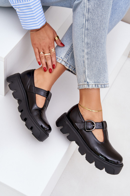 con effetto vernice Pelle scarpe con fibbie Zazoo 20183 colore nero con effetto vernice Pelle scarpe con fibbie Zazoo 20183 colore nero