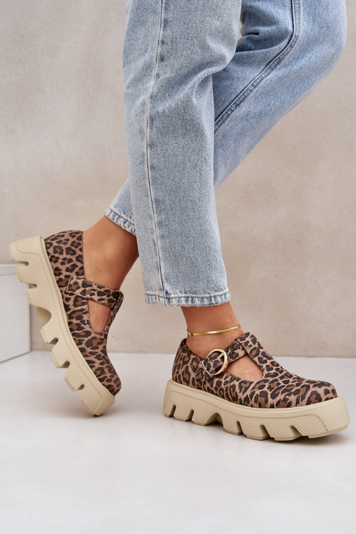 dalla pelle scamosciata scarpe con fibbie con motivi di pelliccia di leopardo Zazoo 20183 colore marrone dalla pelle scamosciata scarpe con fibbie con motivi di pelliccia di leopardo Zazoo 20183 colore marrone