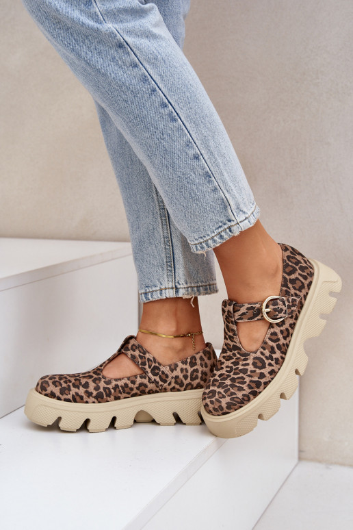 dalla pelle scamosciata scarpe con fibbie con motivi di pelliccia di leopardo Zazoo 20183 colore marrone dalla pelle scamosciata scarpe con fibbie con motivi di pelliccia di leopardo Zazoo 20183 colore marrone