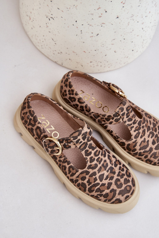 dalla pelle scamosciata scarpe con fibbie con motivi di pelliccia di leopardo Zazoo 20183 colore marrone dalla pelle scamosciata scarpe con fibbie con motivi di pelliccia di leopardo Zazoo 20183 colore marrone
